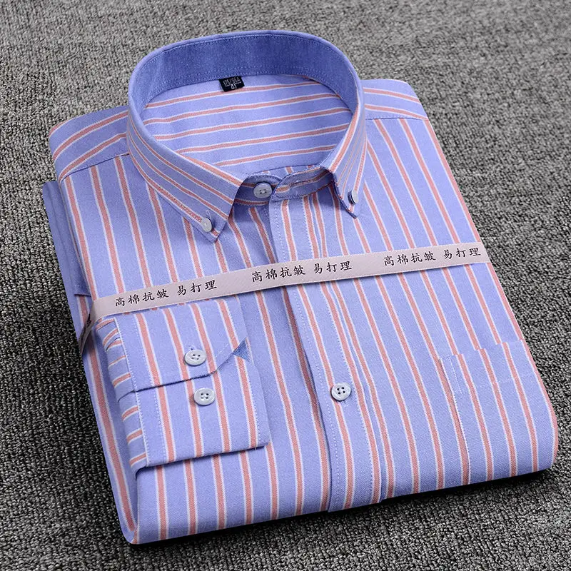Korean Spring and Autumn Oxford Spinning Long Sleeve Stripe Shirt 2022 New Plaid Casual Cotton Shirt Slim Men's Shirt