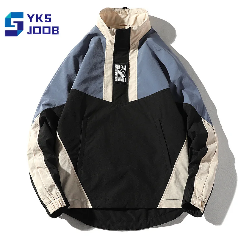 

Men's Windbreak Pullover Jackets Casual Fashion Loose Patchwork Printed Standing Collar Jacket Autumn Male Hiking Camping Coats