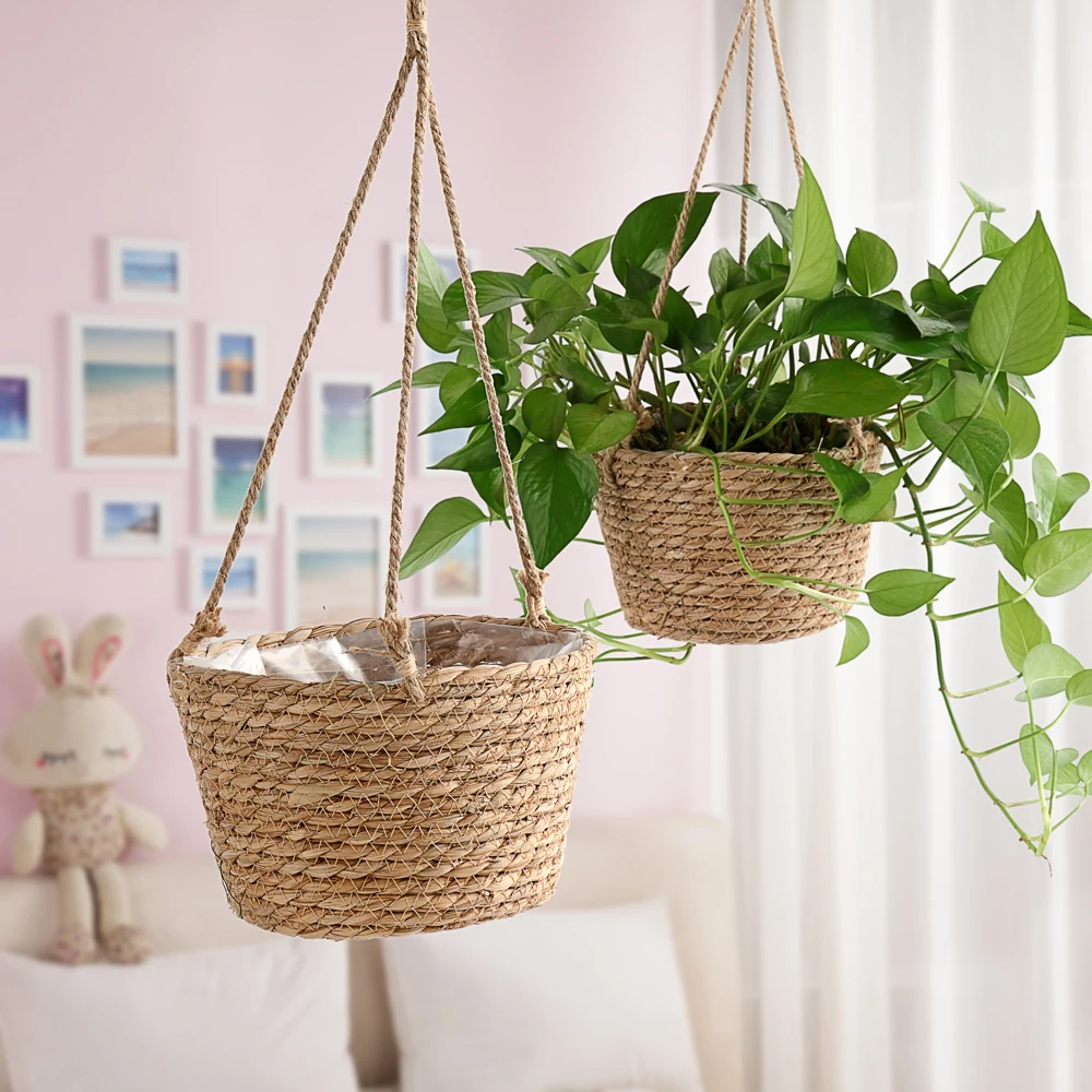 

Garden Plant Storage Basket Jute Rope Hanging Planter Woven Indoor Outdoor Flower Holder Macrame Plant Hangers Home Decoration