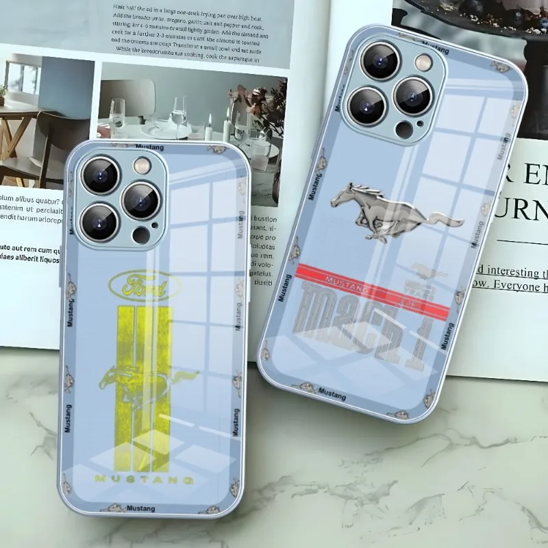 

Mustang Car Phone Case For Iphone 14 13 12 11 Pro Max Puls Mini Toughened Glass