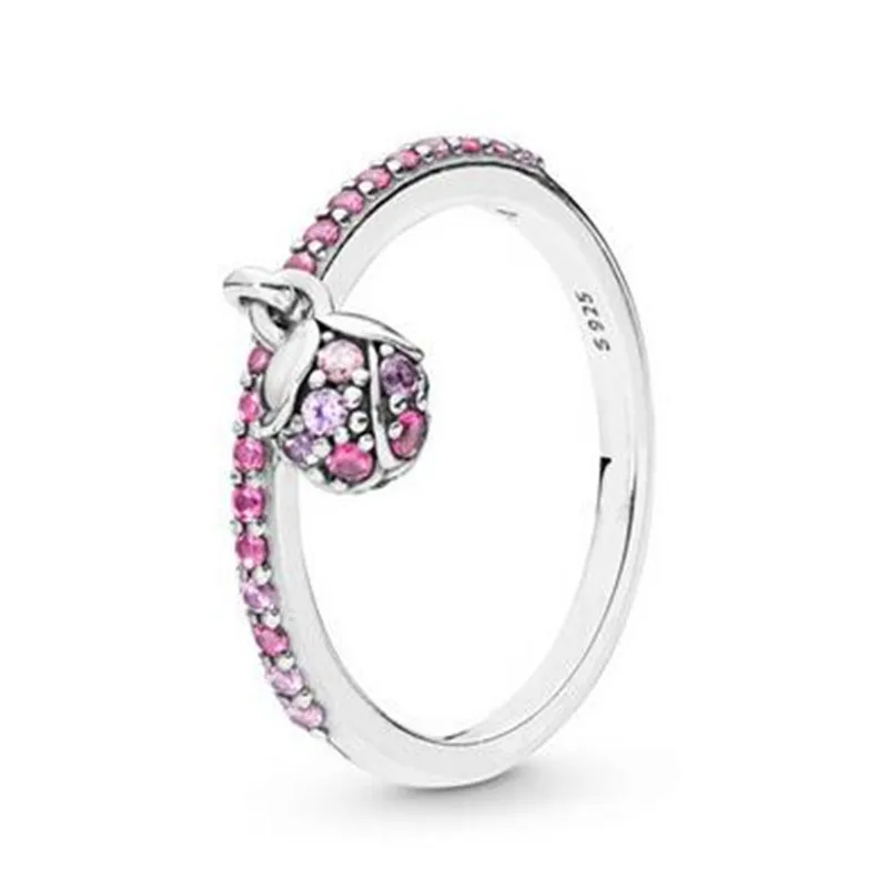 

925 Sterling Silver pan Ring Peach Blossom Love In Full Bloom With Pink Crystal For Women Party Gift Fashion Jewelry
