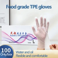 100pcsbox food grade tpe gloves disposable kitchen baking catering gloves household thickened oil repellent plastic gloves
