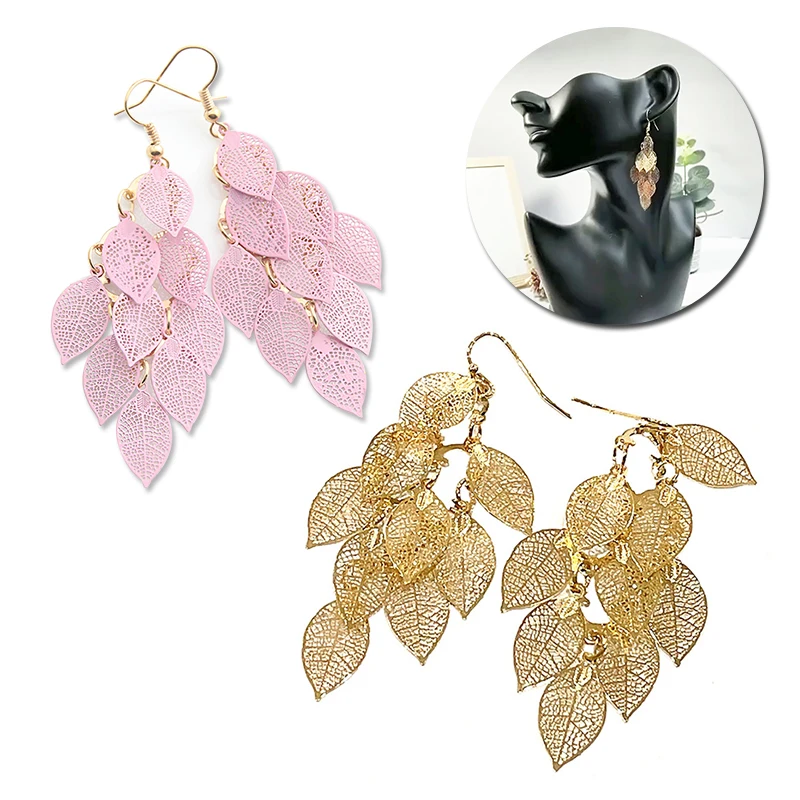 

Vintage Hollow Leaf Drop Earrings Colorful Feather Pendant Tassel For Women Elegant Party Girl Earrings Accessories Jewelry Gift
