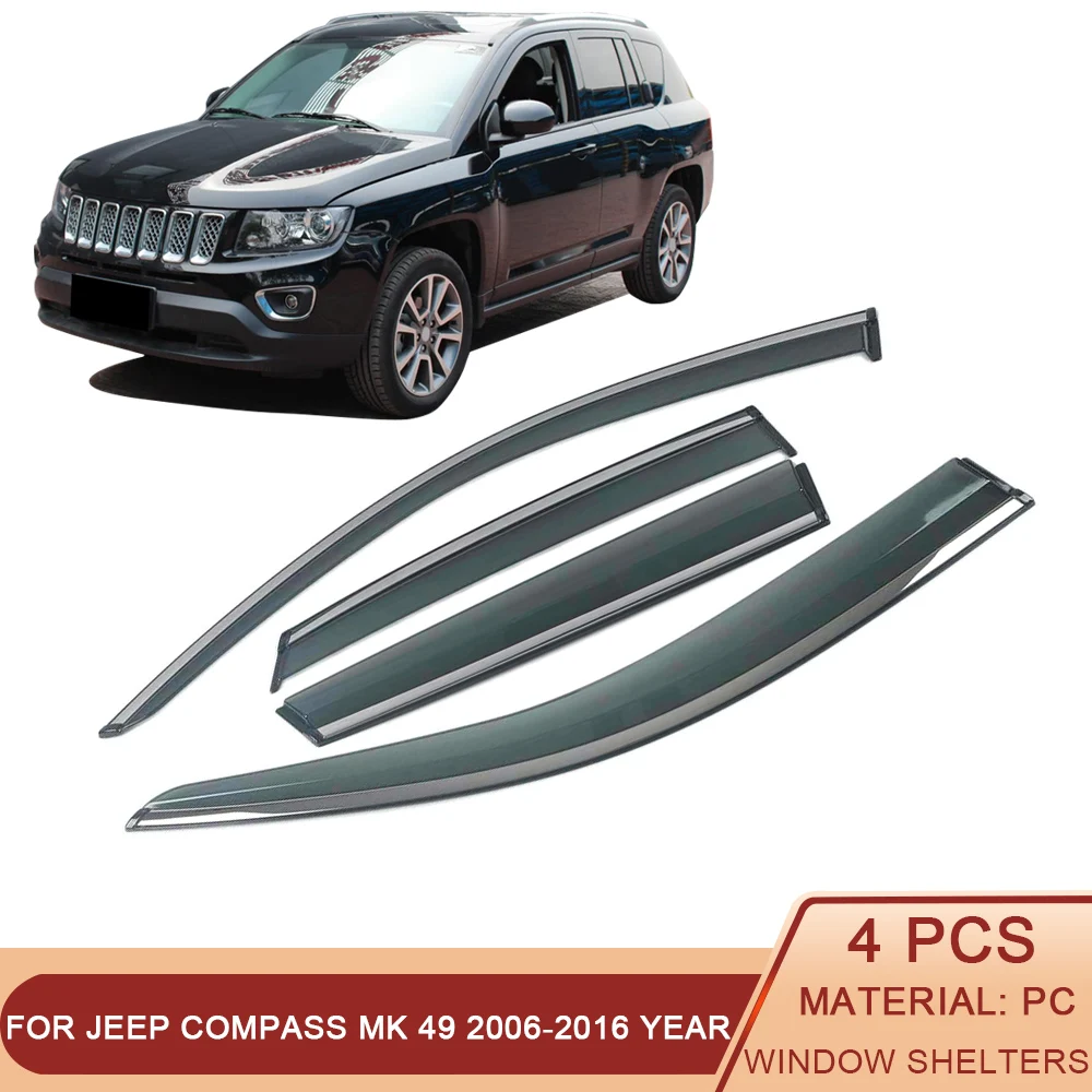

For JEEP Compass MK 49 2006-2016 Car Window Sun Rain Shade Visors Shield Shelter Protector Cover Trim Frame Sticker Accessories