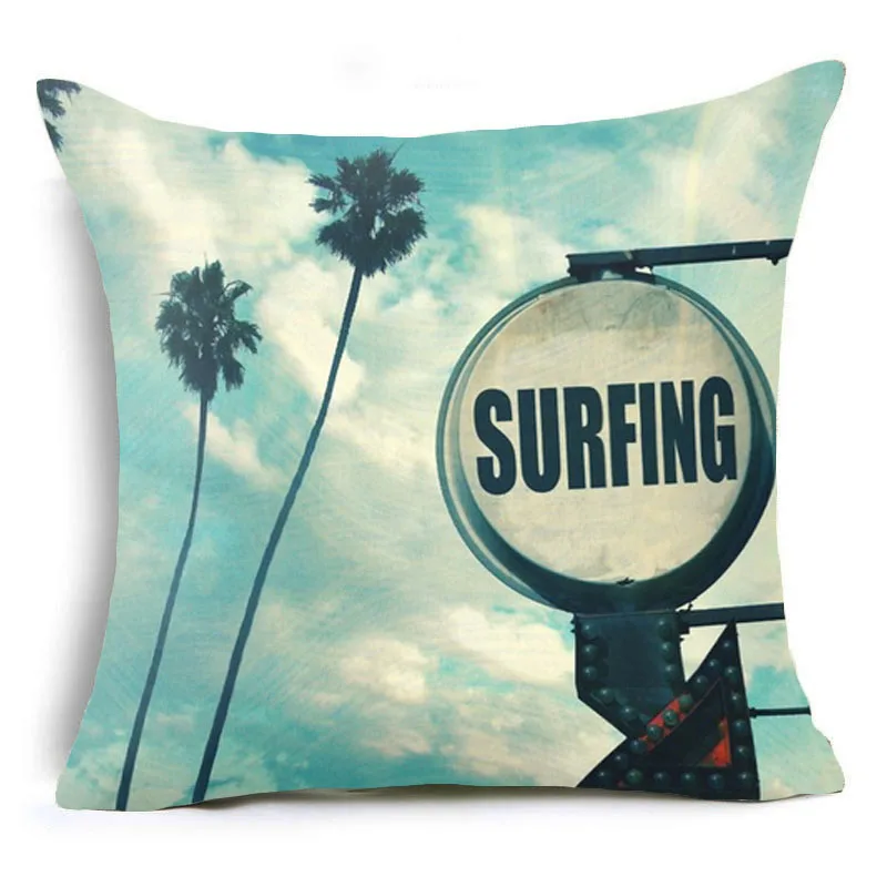 

Seaside Landscape Pillow Cover Coconut Tree Cushion Cover Surfing Pattern Pillow Case throw pillows for living room sofa Office