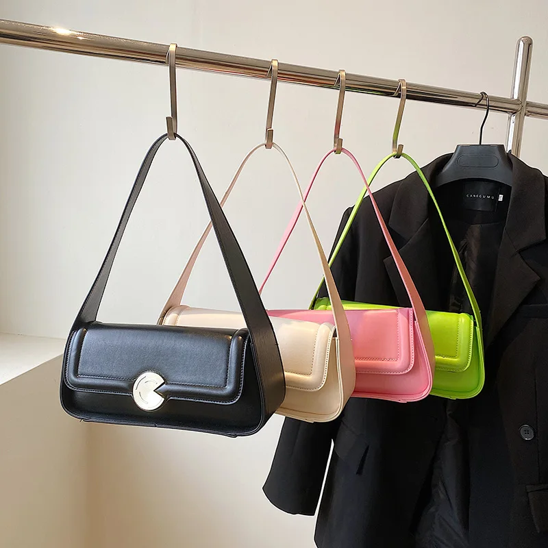 Cute Solid Color Small Leather Shoulder Underarm Bags for Women High Quality Hit Simple Handbags and Purses Female Travel Totes