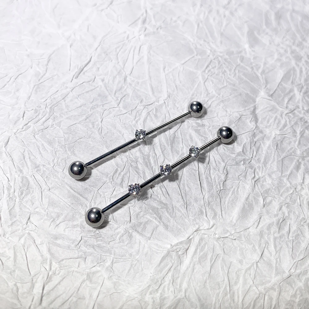 

1 Pcs F136 Titanium Double-Headed 5mm Ball Ear Bridge 16g Inlaid Zircon Thread Earring Ear Bone Rod Human Body Piercing Jewelry