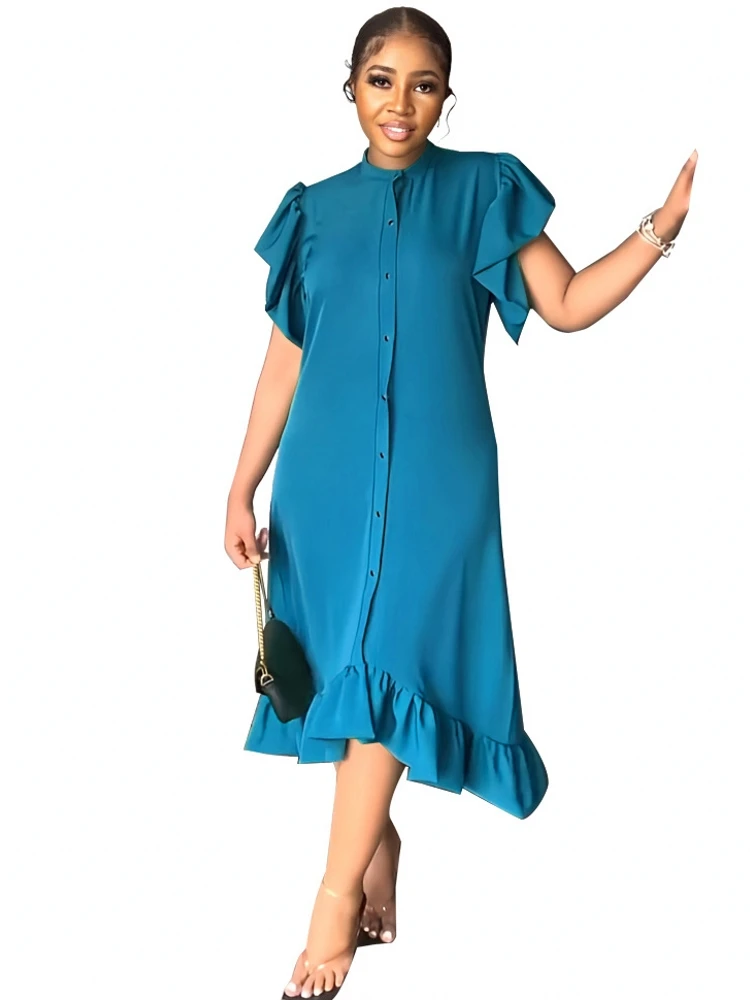 

African Dresses For Women 2022 Africa Clothes Dashiki Grand Bubu Robe Africaine Femme Bazin Party Africa Short Sleeve Midi Dress