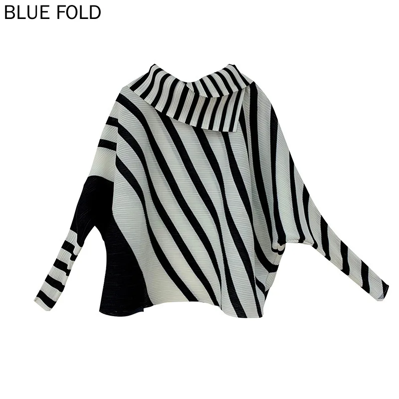 MIYAKE-Плиссированный топ в полоску для женщин футболка с лацканами плиссированная