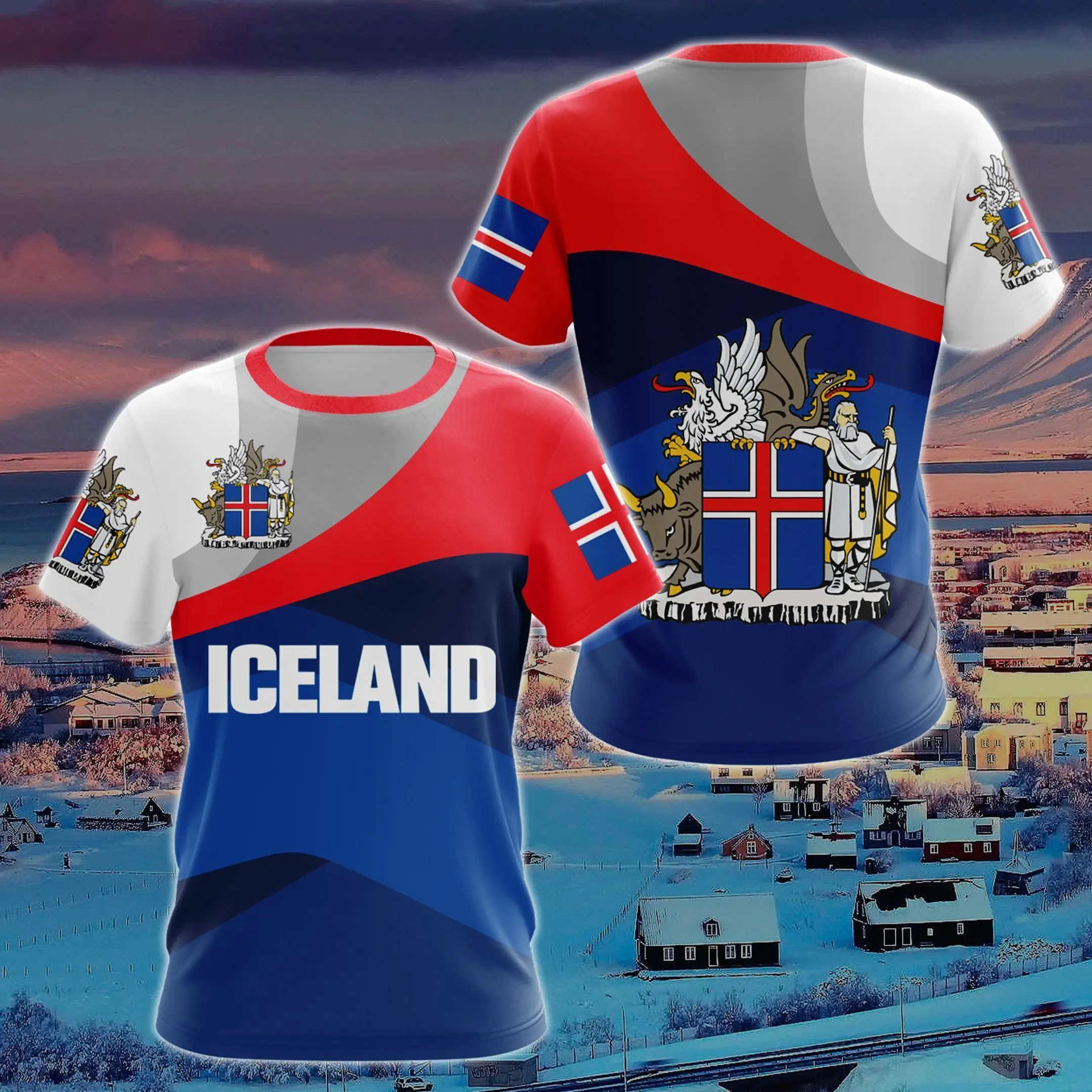 

Футболка мужская с графическим принтом флага Исландии и герба, модный Повседневный пуловер свободного кроя, топ оверсайз с коротким рукавом для мальчиков, на лето