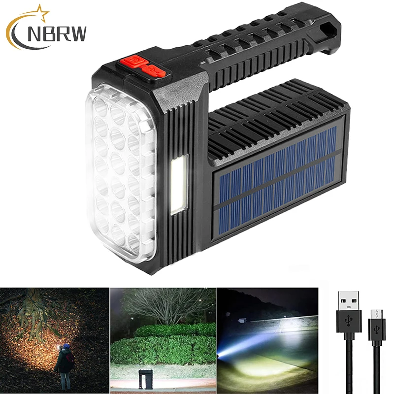 

Solar Flashlight Rechargeable 20 LED Handheld with COB Sidelight High Lumens 3 Modes Searchlight Portable Waterproof Spotlight