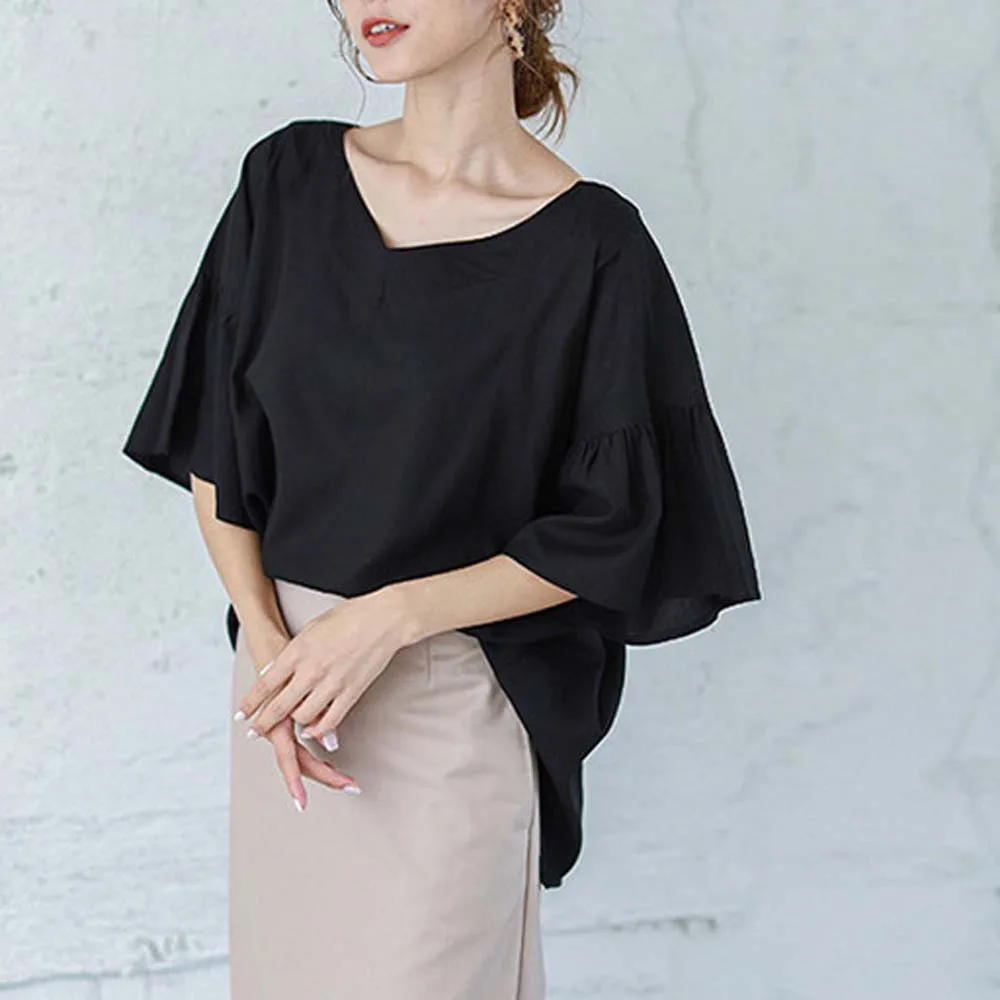 

T-shirt Casual Slim Cotton Linen Short Sleeve Loose T-shirt Korea Japan Style Ins Elegant Chic 2022 Summer New Ladies Blouse Top