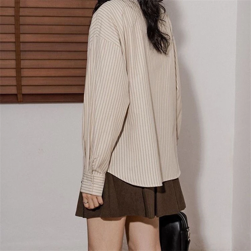 Женская модная винтажная полосатая рубашка в японском стиле преппи с галстуком