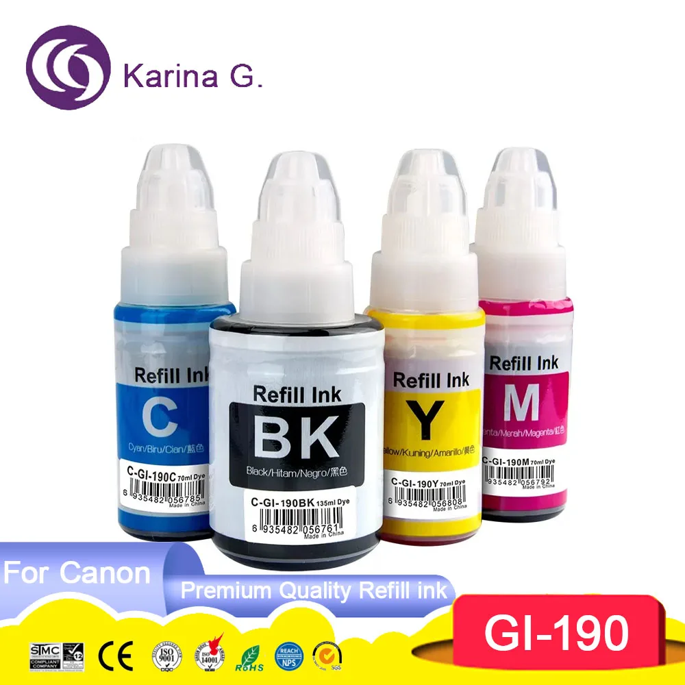 GI190 GI 190 GI-190 Compatible Bottle Water Based Refill Tintas Ink for Canon PIXMA G1110 G2100 G2110 G3110 Printer