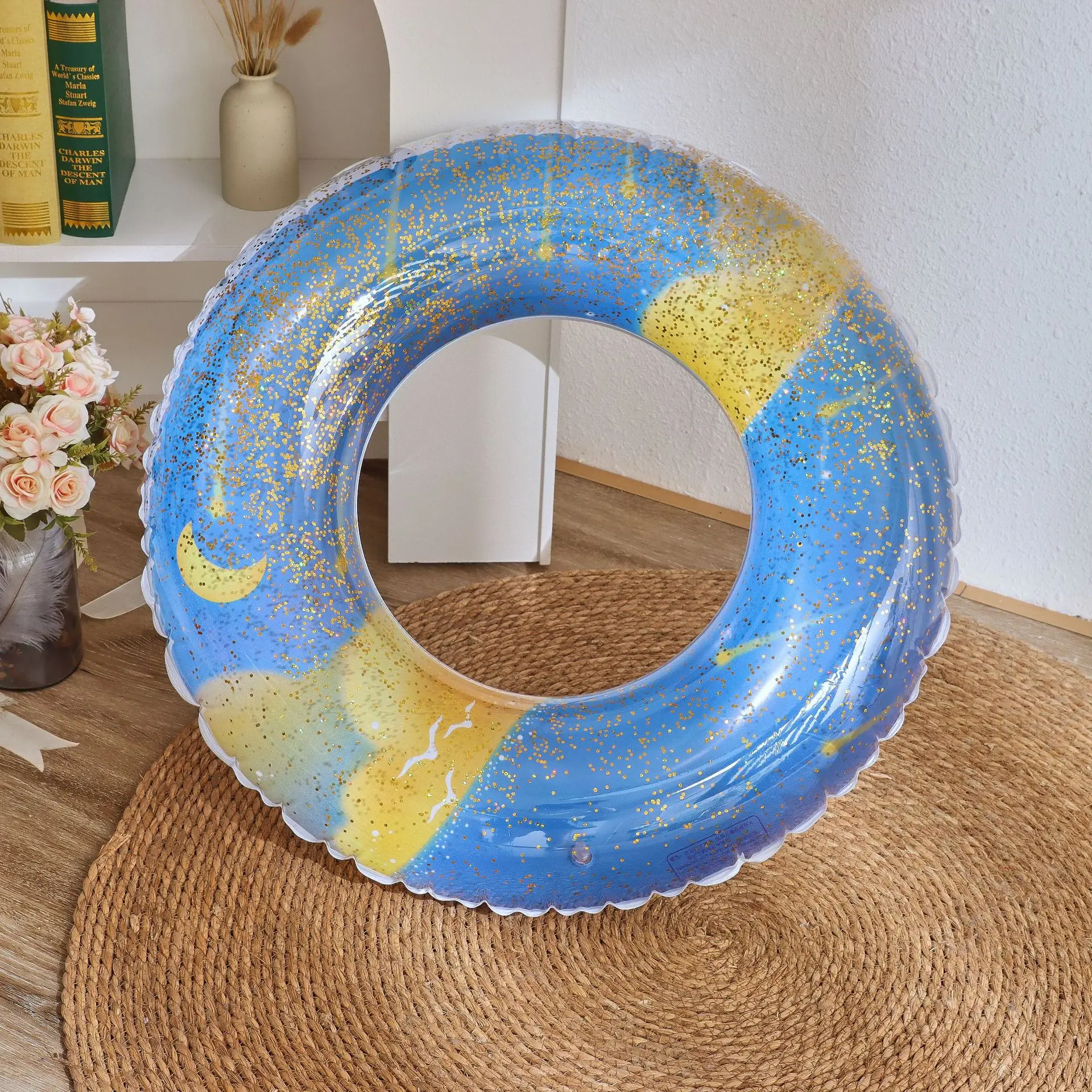 

Sequined Starry Sky Blue Inflatable Swimming Ring Pool Float for Adult Kids Swimming Circle Ring Mattress for Swimming Pool Toys