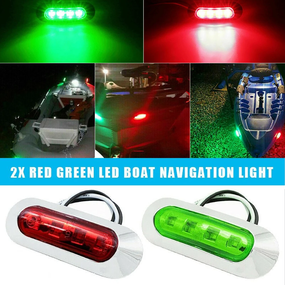 

2x Red Green LED Boat Navigation Light Deck Waterproof Bow Pontoon Lights 12-24V Navigation LED Boat Lights 3.8"New