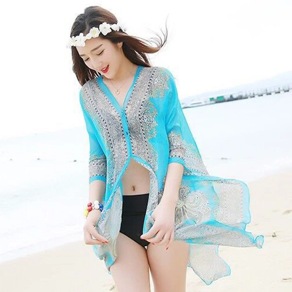 Шаль с цветочным принтом женские накидки пуговицами солнцезащитный крем удобная