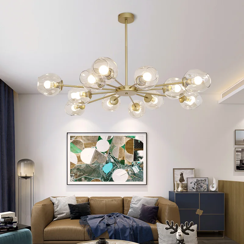 

Скандинавская светодиодная люстра E27, лампа со стеклянными шариками для гостиной, спальни, ресторана, домашний декор, осветительные приборы...