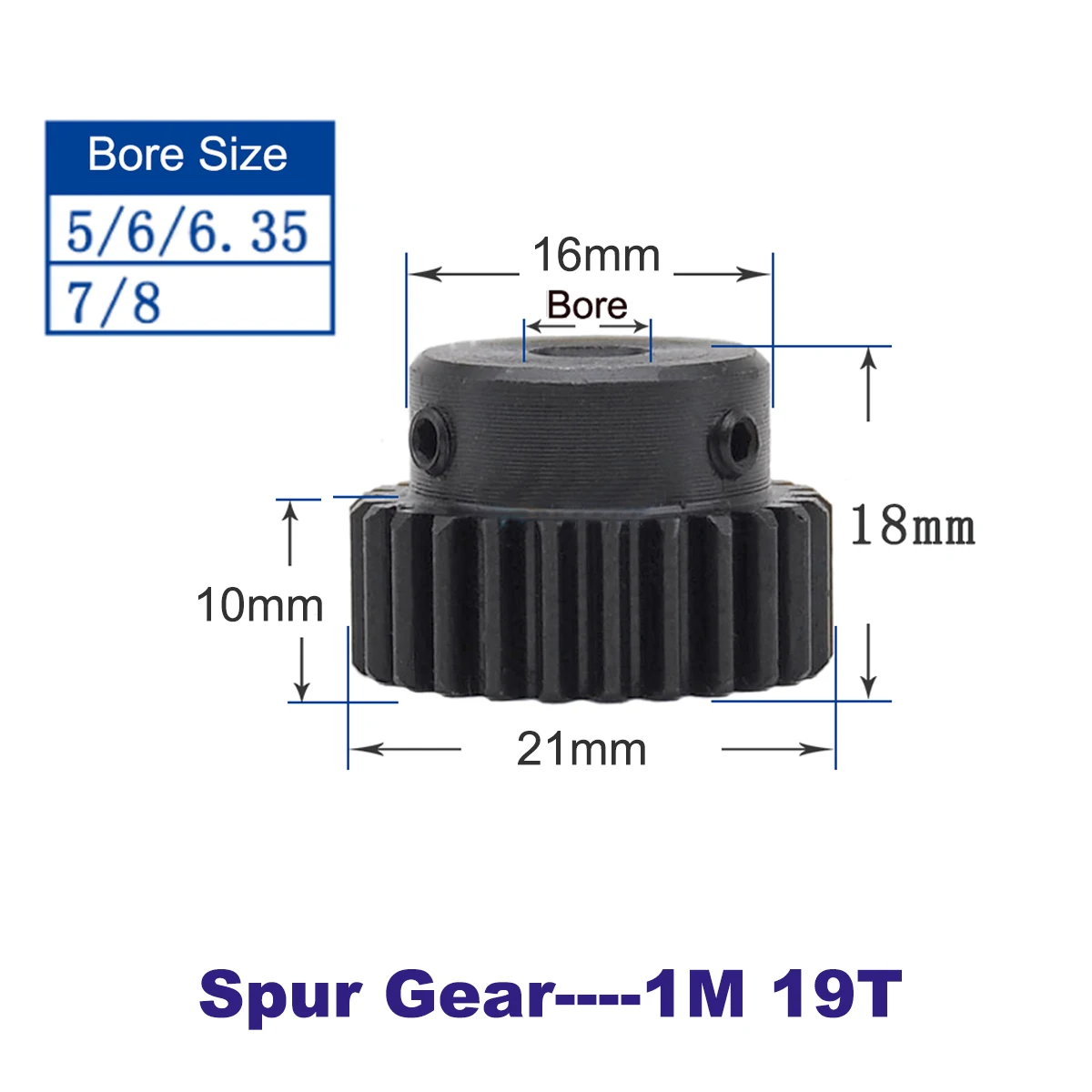 

Spur Gear 1M 19T 1/2/3/5Pcs Motor Gears Metal Pinion Bore Size 5/6/6.35/7/8 mm SC45# Steel Material Metal Gear for Motor