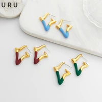 s925 needle modern jewelry geometric earrings popular design red green blue enamel drop earrings for girl lady gifts