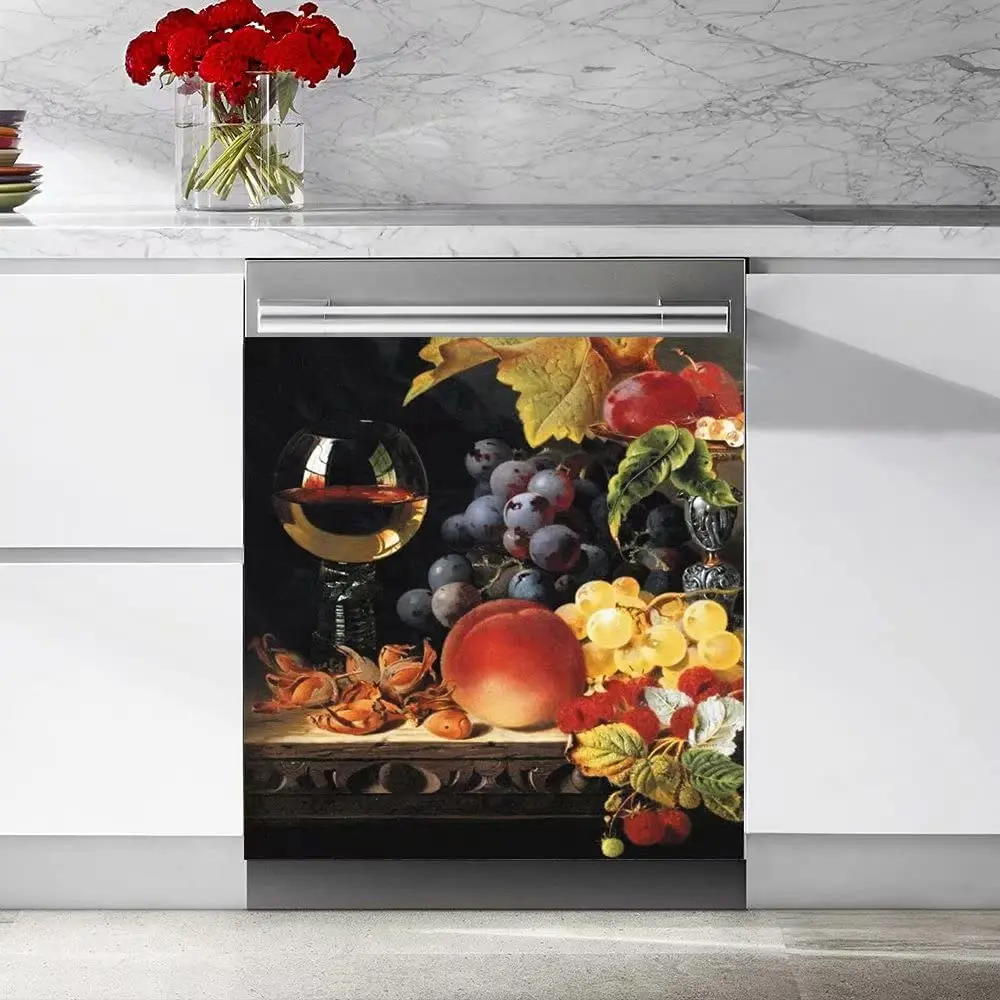 

Wine Decoration Kitchen Dishwasher Decal Cover,Magnetic Sticker Decorative Dishwasher,Fruit Grape Kitchen Refrigerator Door Magn