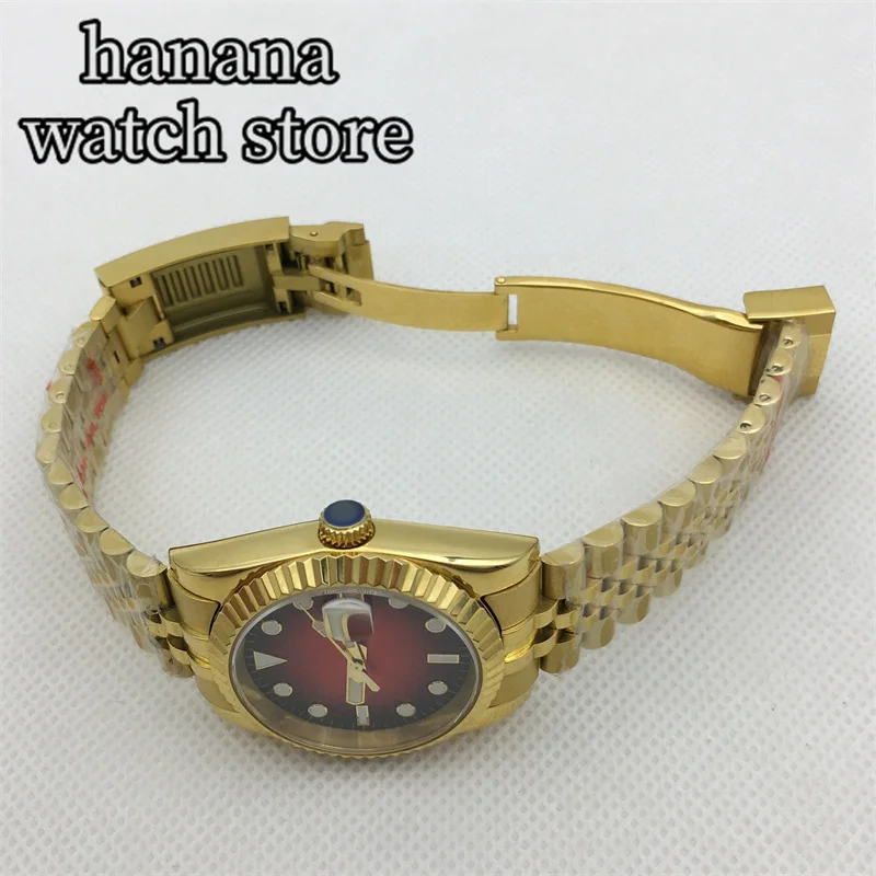 Роскошные автоматические золотые мужские часы BLIGER 36 мм 39 полированная Золотая