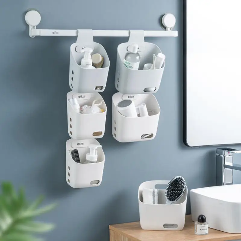 

Household Back Hanging Plastic Storage Basket Small Sack Small Things Plastic 1pcs Storage Box Container Bathroom Accessories