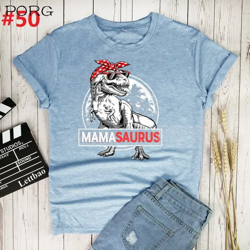 Mamasaurus T Rex Dinosaur Graphic Shirts Women 2022 Summer New Casual Loose Tshirt Mother's Day Gift O Neck Woman Tops Tee | Женская