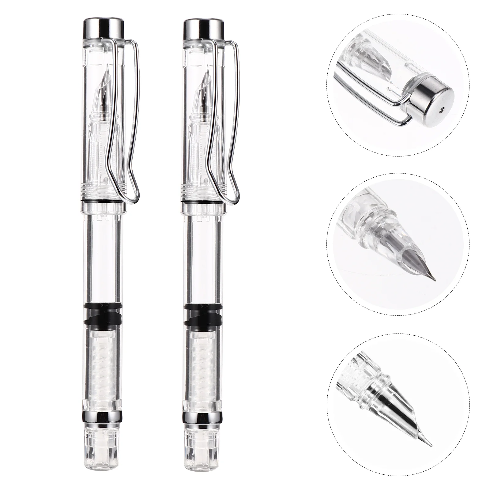 

2Pcs Creative Writing Pens Transparent Fountain Pens Office School Stationery