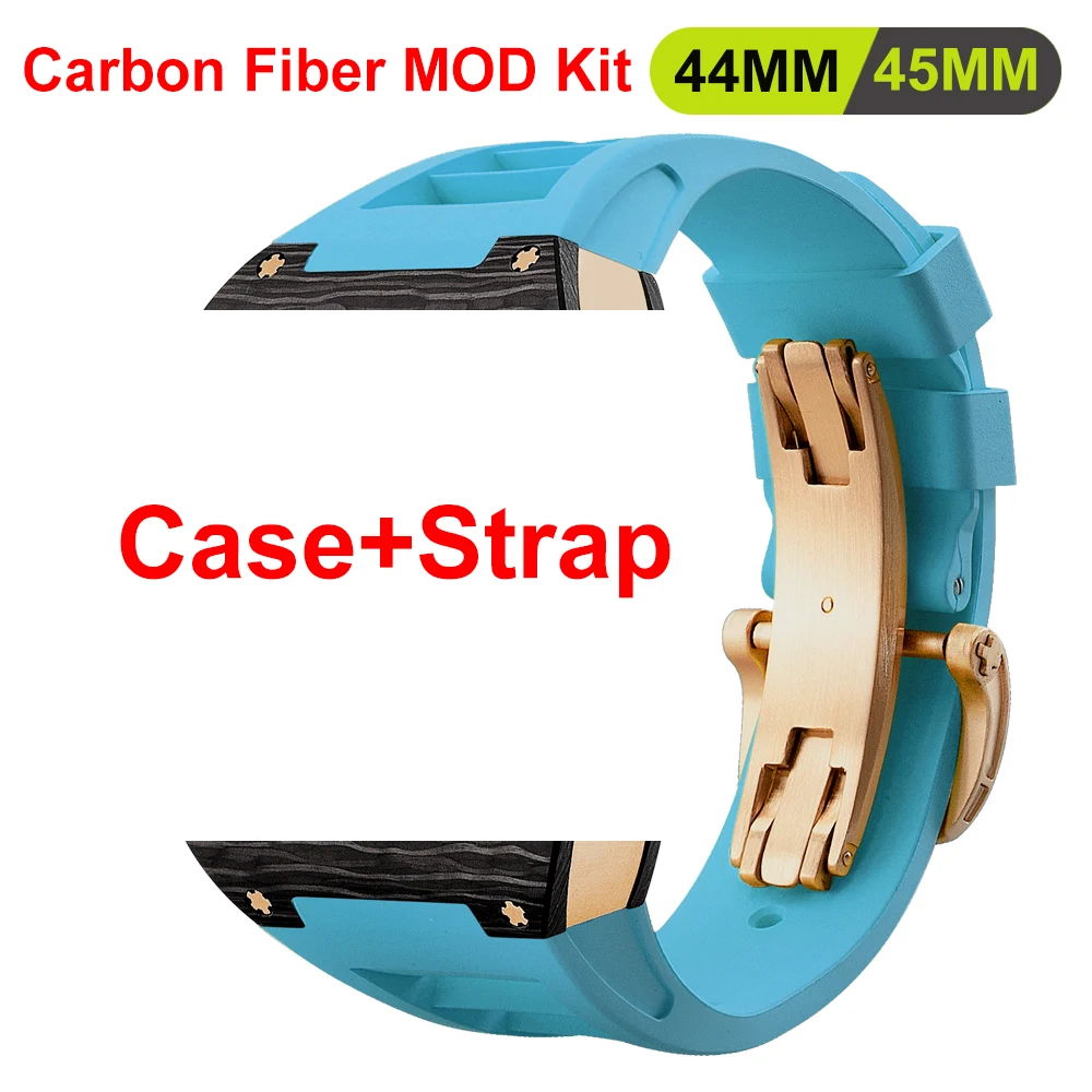 Carbon Fiber Modification Kit For Apple Watch 8 7 Rubber Luxury Metal Frame Set for iWatch 6 5 4 SE 44MM 45MM Stainless Steel