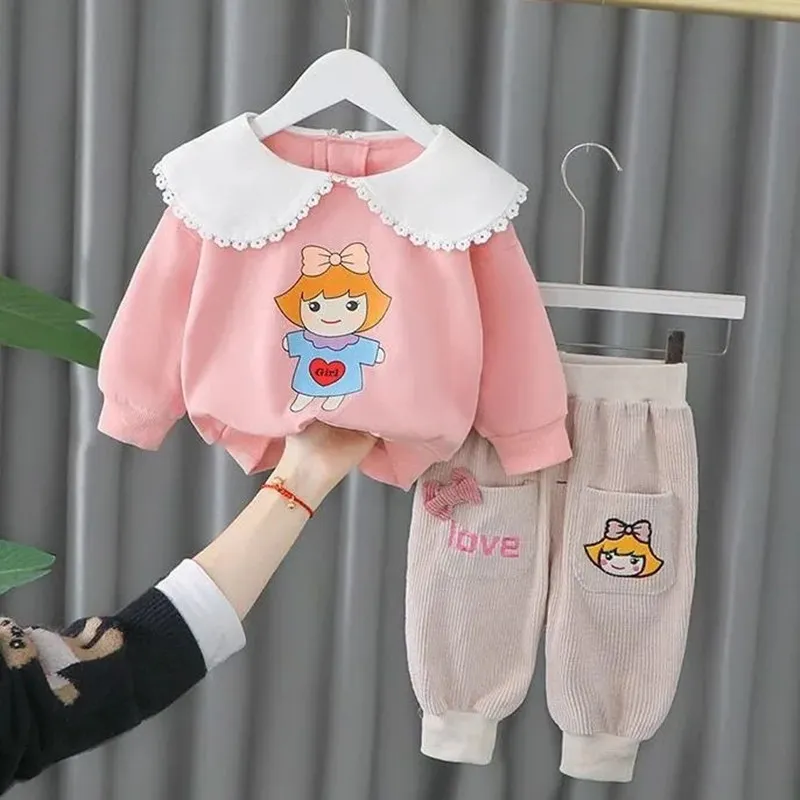

Baby Girl Clothes 2pcs Set kids Girl Clothes Spring Autumn Cotton Suit 0-5 Years Old Girl Doll Collar Sweater Corduroy Pants