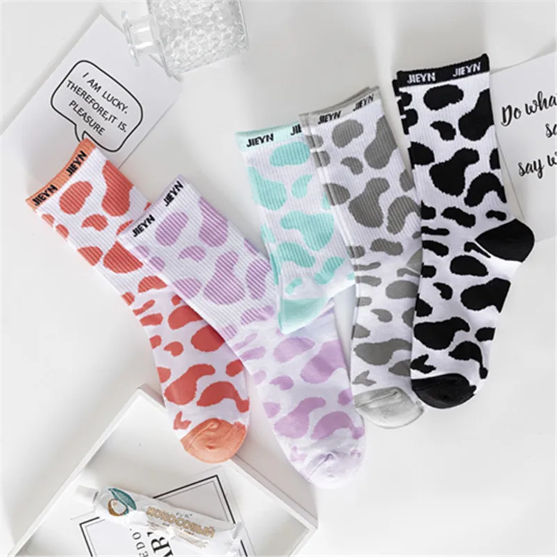 

Summer Socks Cow Japanese Cute Tie Ins Korean Men Women Cartoon College Wind Fresh Pink Blue Purple Women's Socks