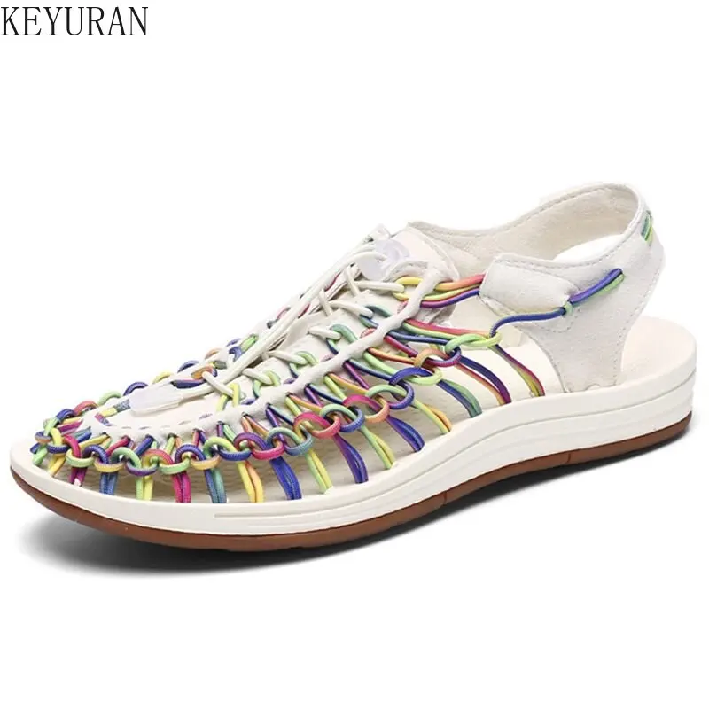 

Large Size Women's Sandals Men's Baotou Beach Shoes Summer Casual Shoes Men Vietnam Woven Roman Sandals Couple Outdoor Sandals