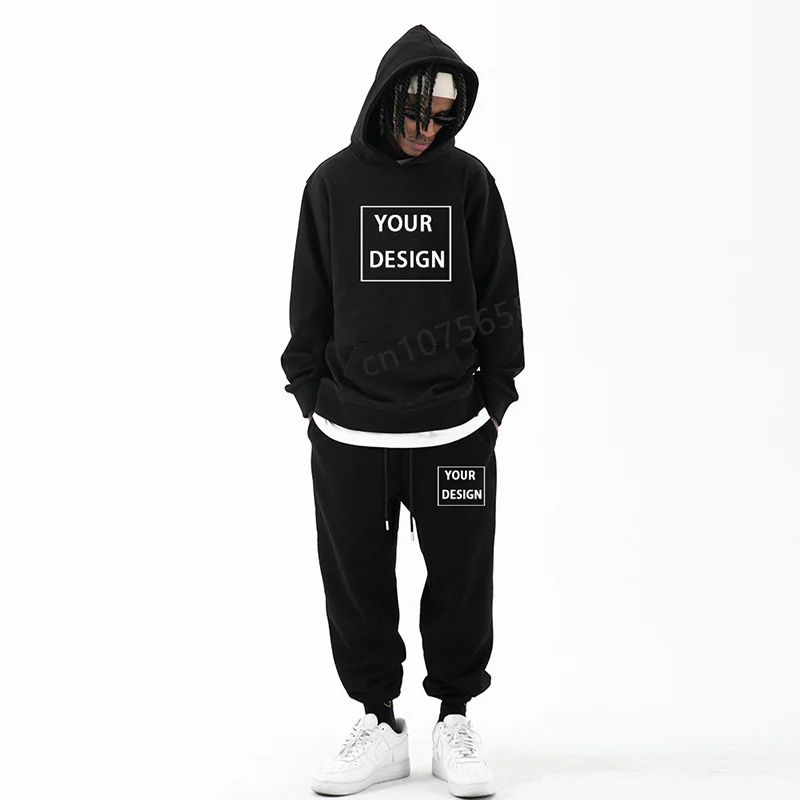 

Autumn and Winter Oversized Black Hoodie Set For Men Loose Cotton Men's Sweater Set Fashion Casual Sports Suit Letter Printing