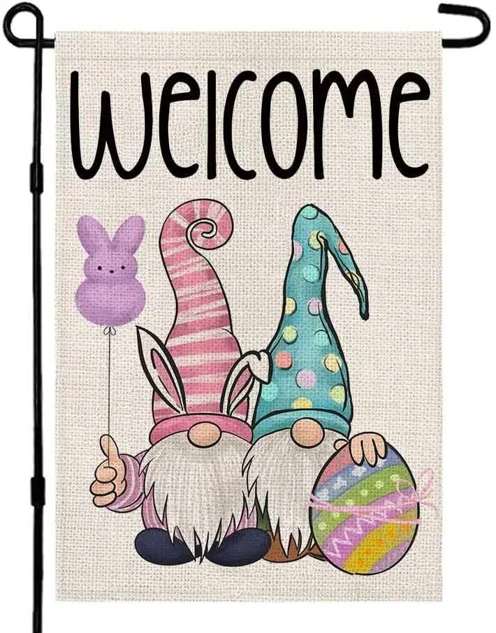 

Easter Garden Flag Gnomes 12×18 Inch Double Sided Welcome Egg Outside Vertical Holiday Yard Decor