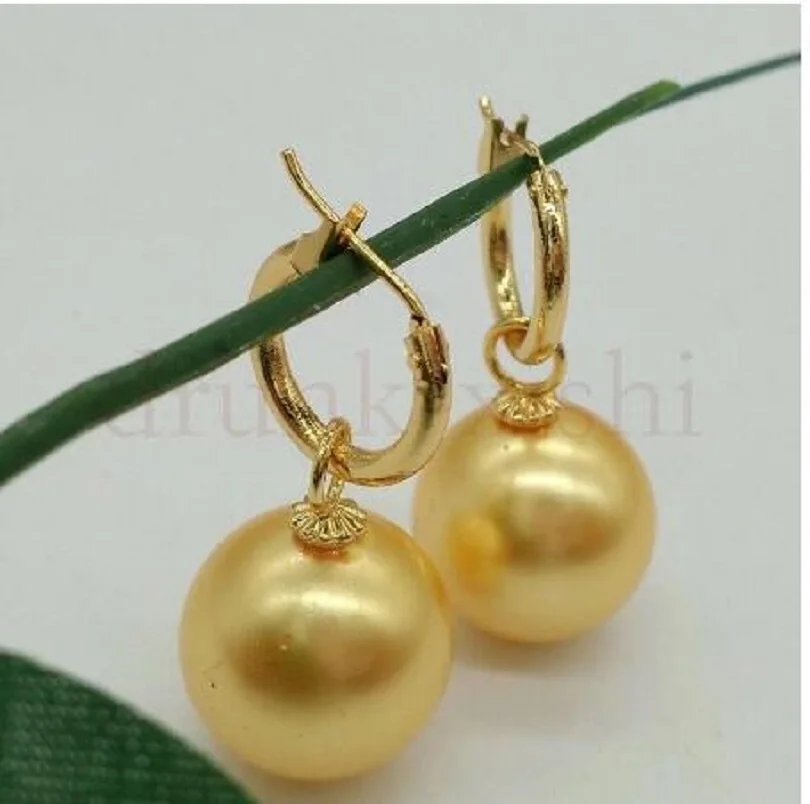 Огромные AAAA +++ 16 мм круглые серьги с жемчугом в виде морской ракушки, 14 К/20 застежек