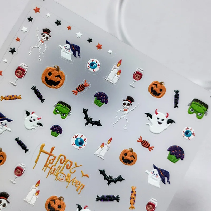 Реалистичные рельефные красочные наклейки для ногтей на Хэллоуин карнавал