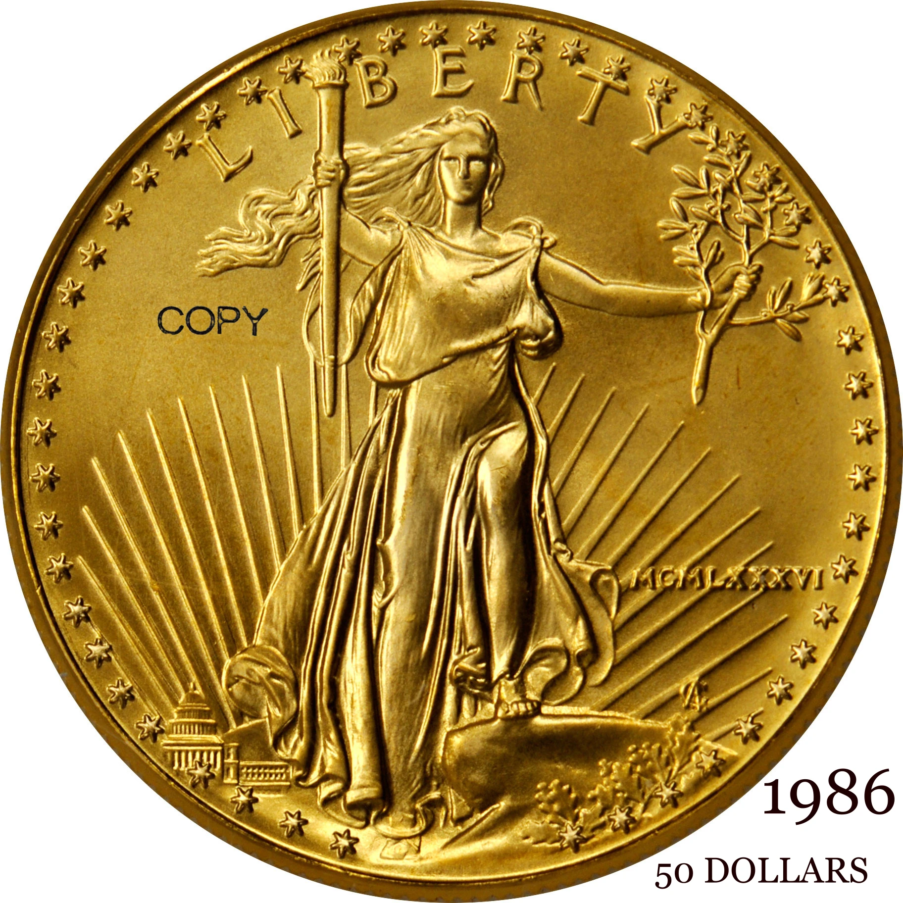 United States US 1986 $50 50 Dollars One Ounce American Fine Gold Eagle Bullion Coinage USA Liberty Brass Metal Copy Coin