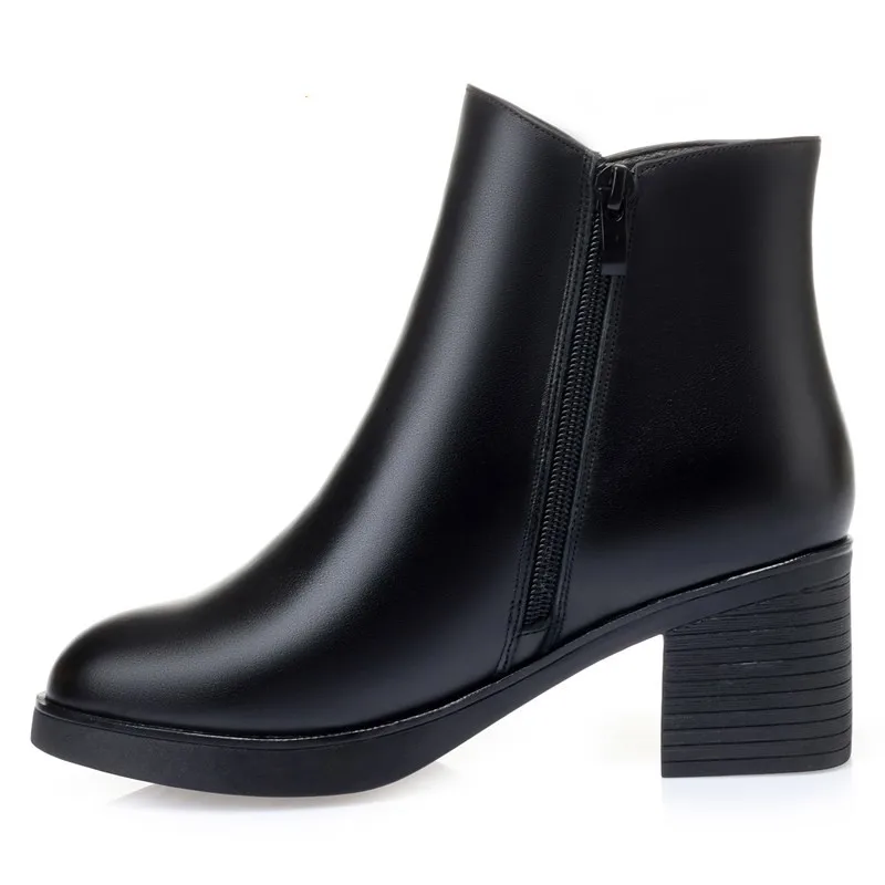 AIYUQI Ankle Boots Women Winter Genuine Leather Wool Warm High Heel Women Snow Boots Thick Heel Mother Plus Size Women’s Boots