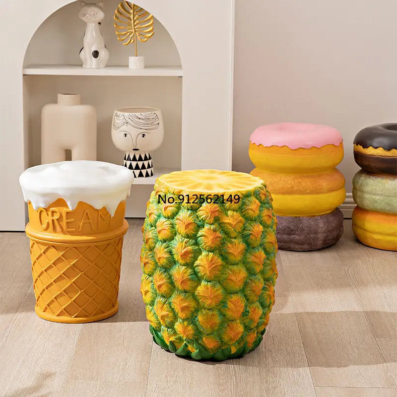 

Creative Cone Ice Cream Stool Changing Shoe Stool Donut Pineapple vanity Stool American Retro Home Decoration Ornament Gifts