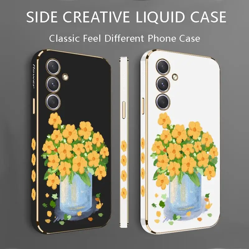 Oil Painting Flower Luxury Plating Phone Case For Samsung Galaxy A54 A34 A24 A73 A53 A52 A52S A04S A04E A72 Cover