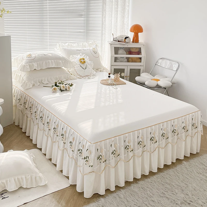 

Кружевная постельная юбка принцессы из 100% хлопка с наволочкой для девочек, коврик, простыня, постельное белье, покрывала, нескользящая прос...