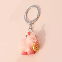 3d cartoon animal keychain cute resin pig key rings for women men handbag pendants car key diy crafts jewelry accessories