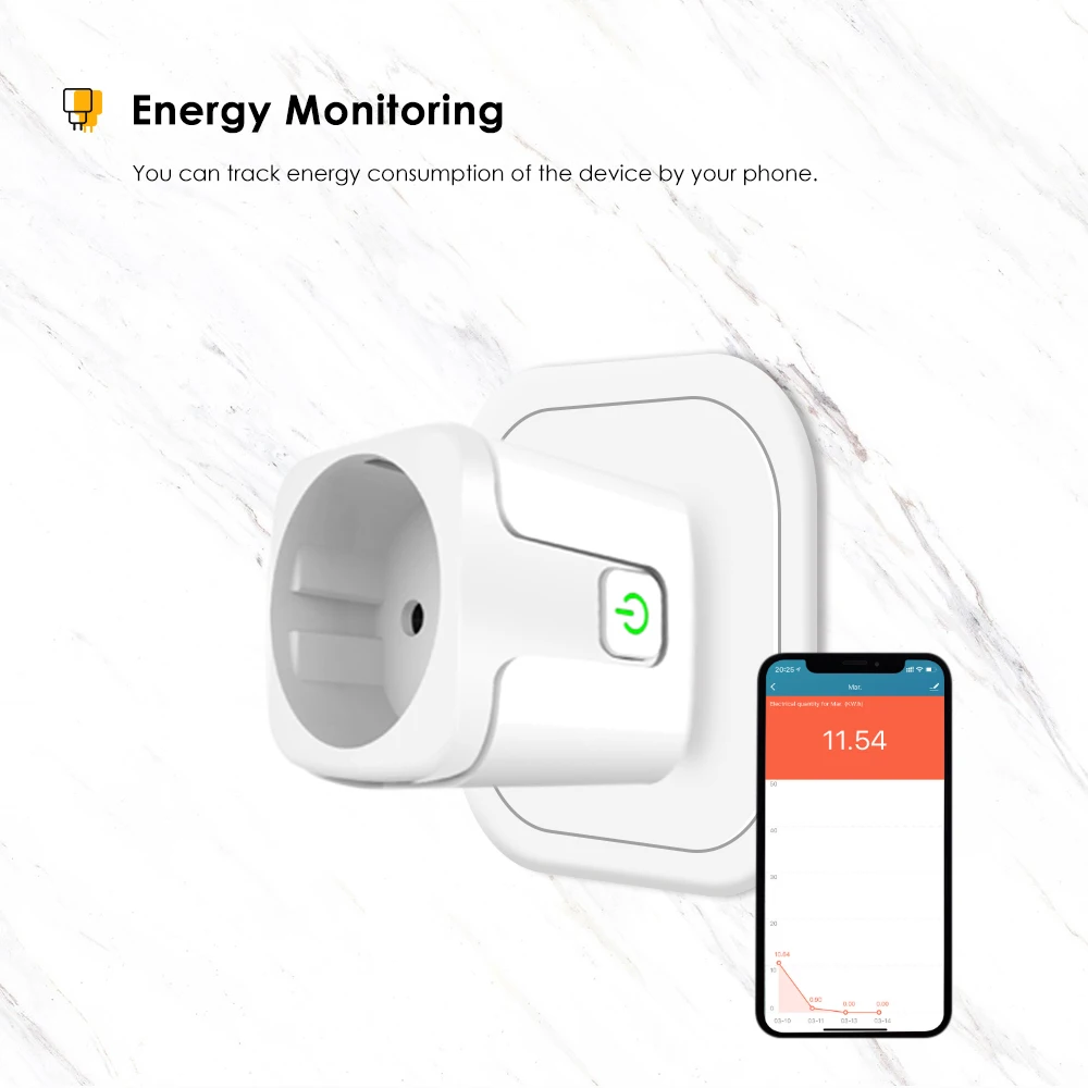 Tuya 20A Wifi EU Умная розетка Монитор мощности Гнездо таймера Автоматизация Работать с