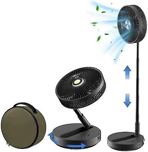 

Oscillating Standing Fan, 10" Foldaway Desk Fan, 10800mah Rechargeable Quiet Height Adjustable Floor Fan, 50H Working Time,