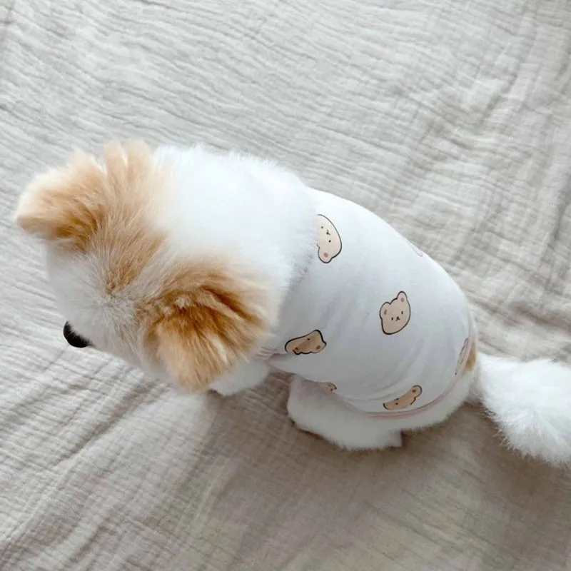 Летняя одежда для собак с принтом медведя хлопковая Мягкая дышащая щенков