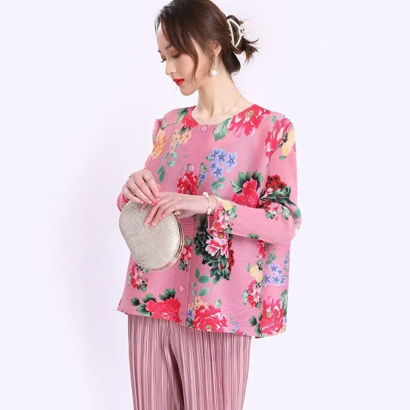 

Jackets female 2022 spring and summer long sleeve fold top female retro Chinese style single buckle loose foreign shirt jacket