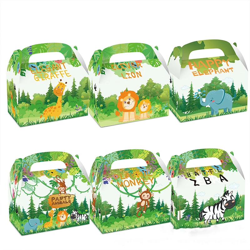 

Jungle Animal Hands Gift Box Lion Zebra Monkey Elephant Candy Paper Box Safari Wild Animals Happy Birthday Party Decor Kids Boys