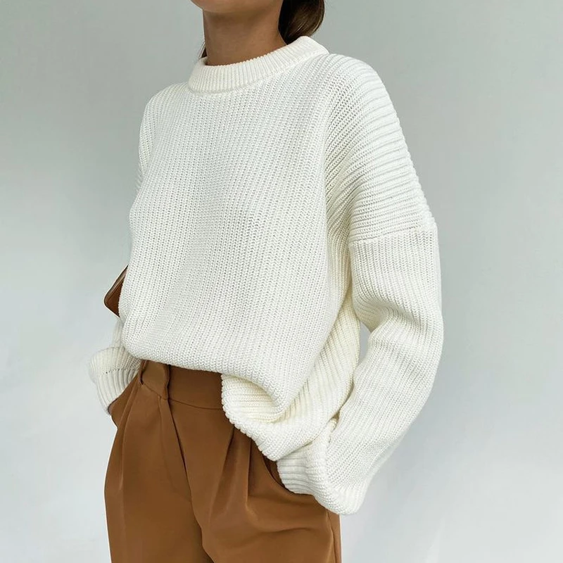 

Fashion Knitted Pullover Loose Sweater for Women Tops Autumn Winter Thick Knitwears Long Sleeve O-Neck Women Clothing 24303