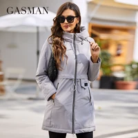 gasman womens coat spring 2022 high quality mid length lady parka slim women jacket windproof cotton casual sports outwear 8249